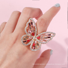 Factory Wholesale Creative Hollow-out Stereo Set Diamond Butterfly Ring Color Diamond Jewelry
